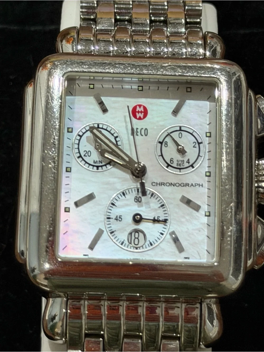 Michele Deco Chronograph Watch Stainless Steel Mother of Pearl Dial Swiss Made
